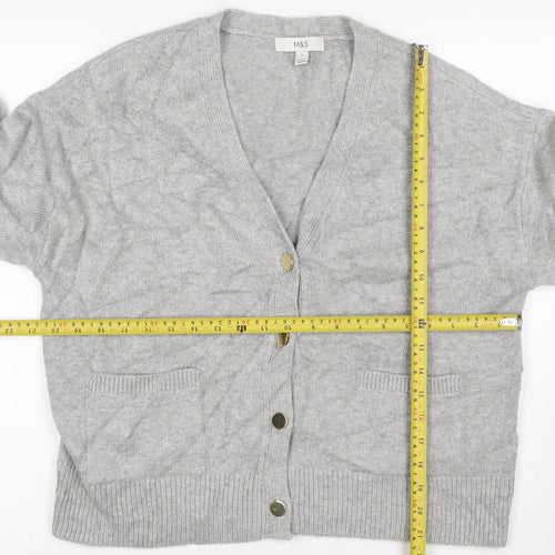 Marks & Spencer Women Grey Cashmere Wool V-Neck Cardigan Size 10