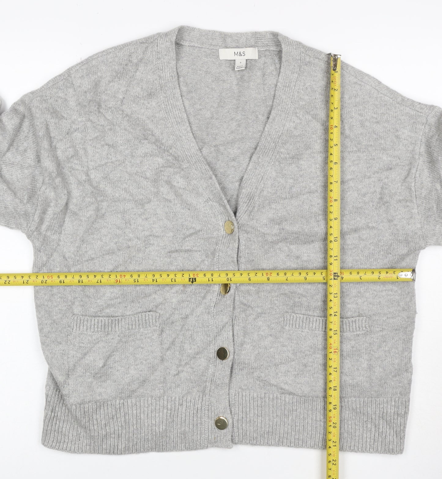 Marks & Spencer Women Grey Cashmere Wool V-Neck Cardigan Size 10
