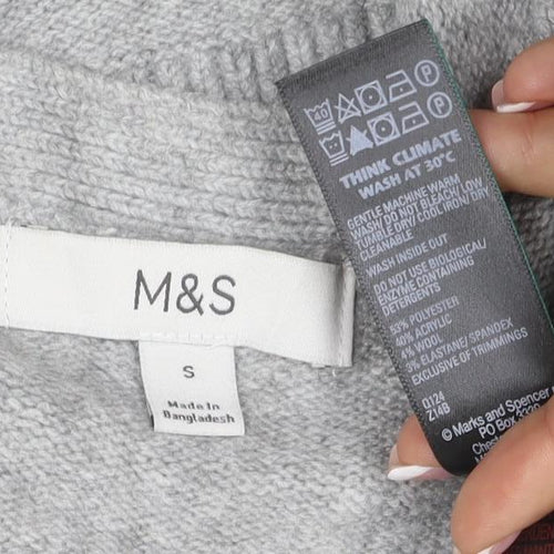 Marks & Spencer Women Grey Cashmere Wool V-Neck Cardigan Size 10