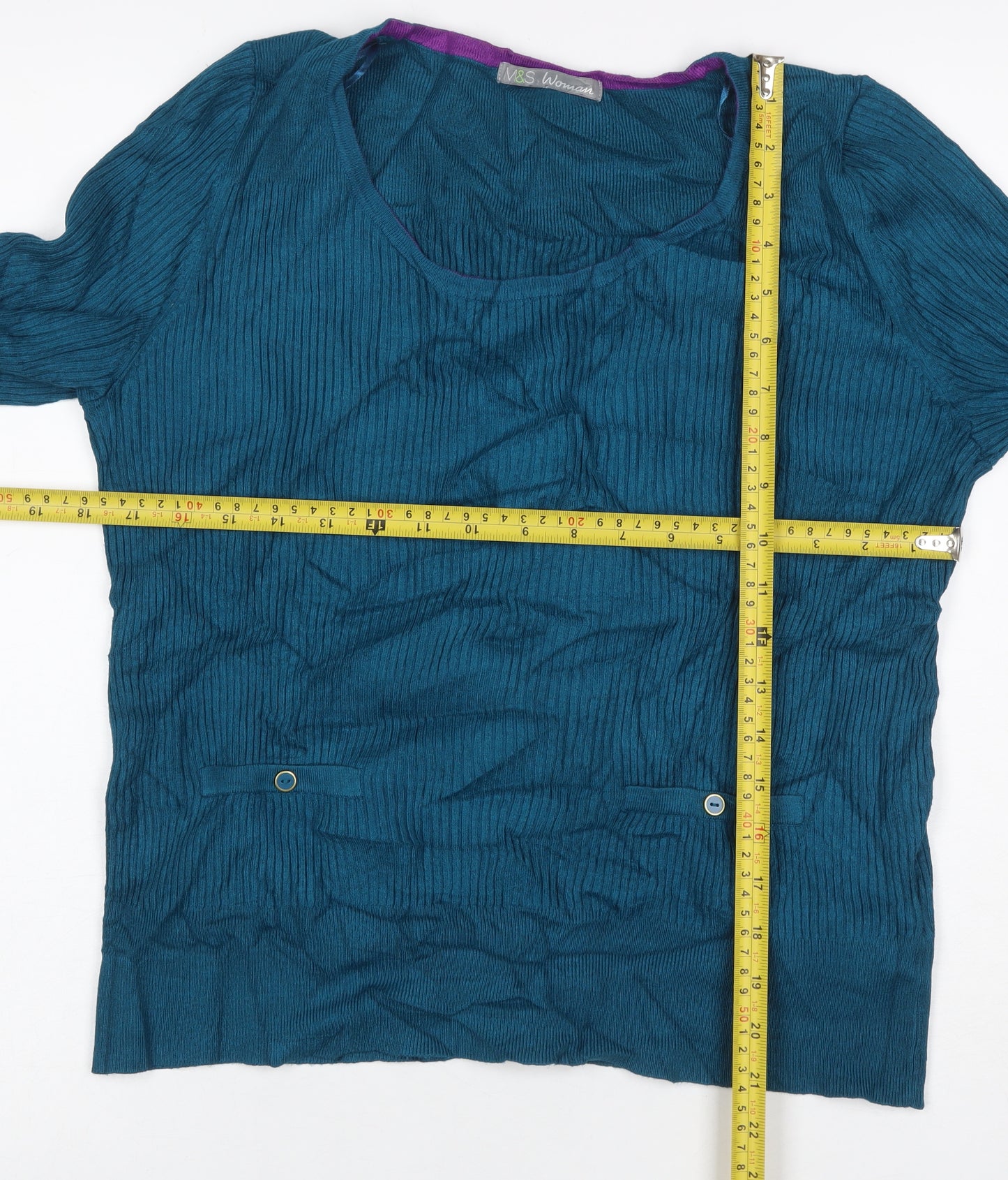 Marks and Spencer Women’s Blue UK 20 Rib Knit Long Sleeve Tunic Jumper