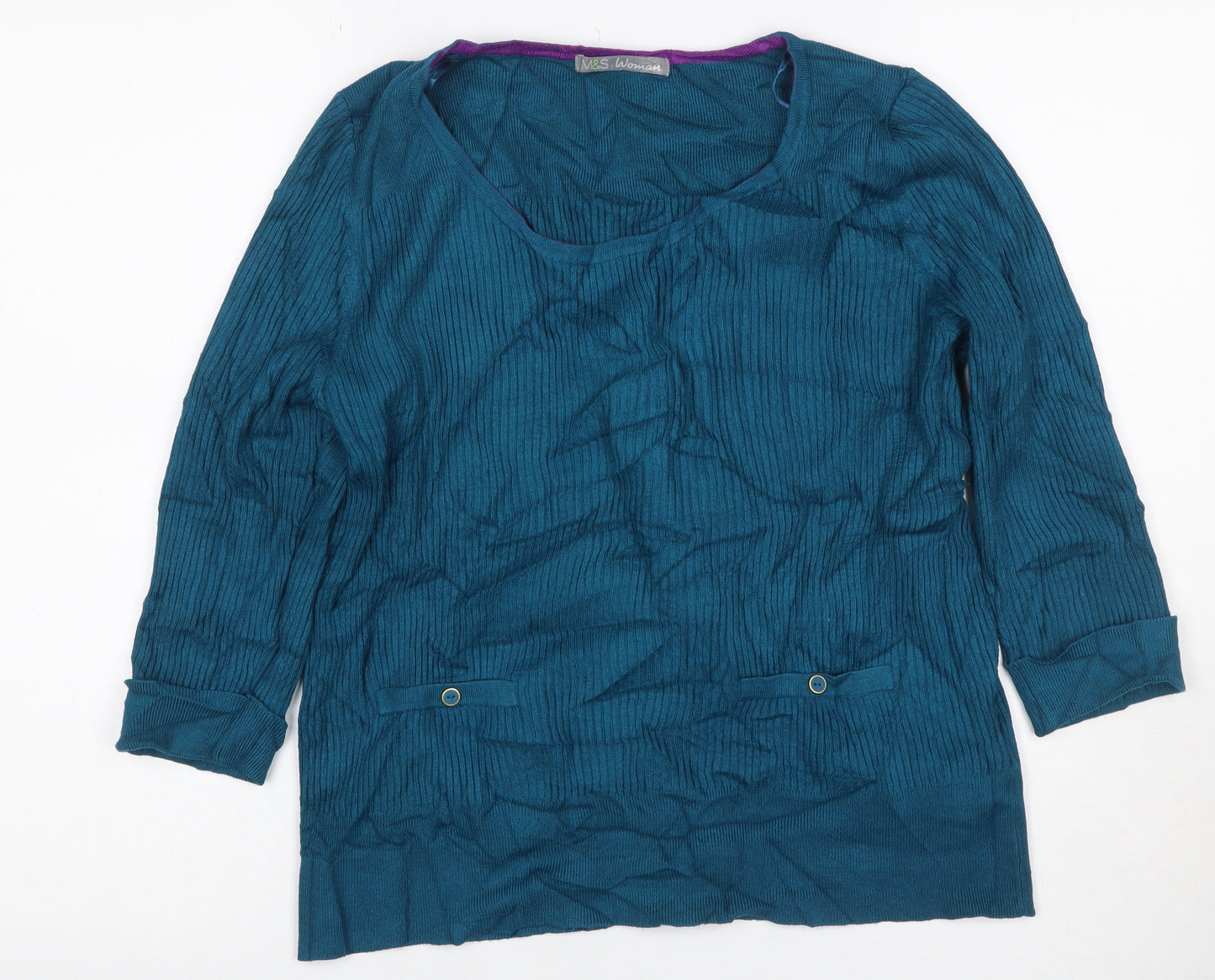Marks and Spencer Women’s Blue UK 20 Rib Knit Long Sleeve Tunic Jumper