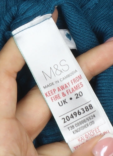 Marks and Spencer Women’s Blue UK 20 Rib Knit Long Sleeve Tunic Jumper