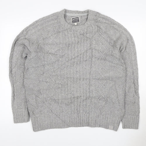 FatFace Women Grey M Cable Knit Cotton Crew Neck Pullover Jumper