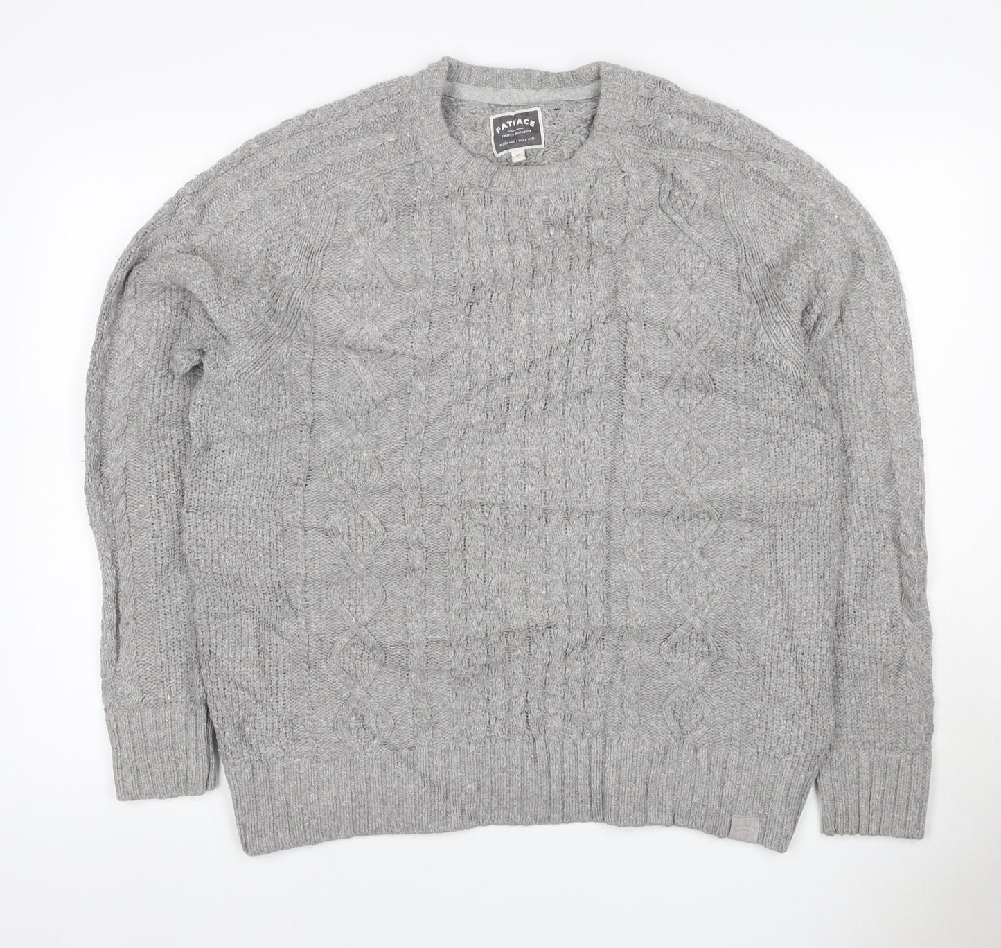 FatFace Women Grey M Cable Knit Cotton Crew Neck Pullover Jumper