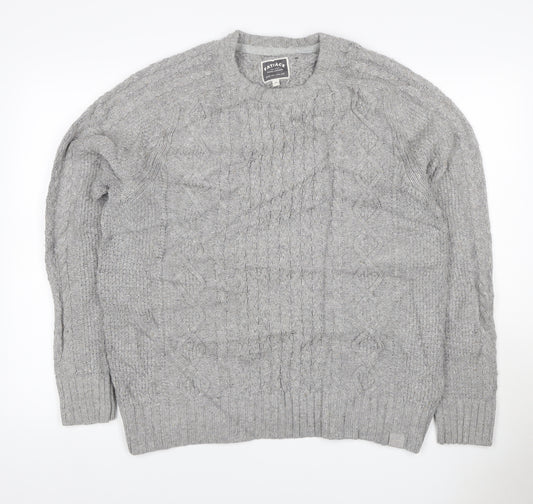 FatFace Women Grey M Cable Knit Cotton Crew Neck Pullover Jumper