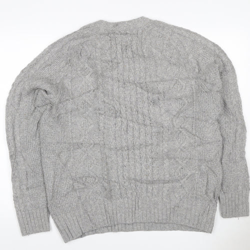 FatFace Women Grey M Cable Knit Cotton Crew Neck Pullover Jumper