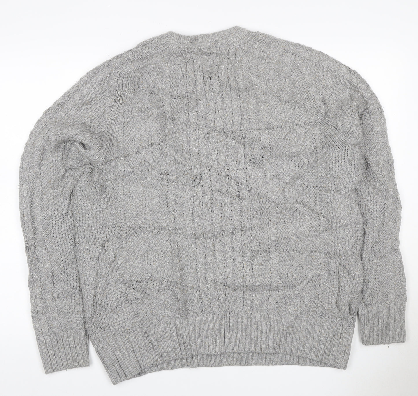 FatFace Women Grey M Cable Knit Cotton Crew Neck Pullover Jumper