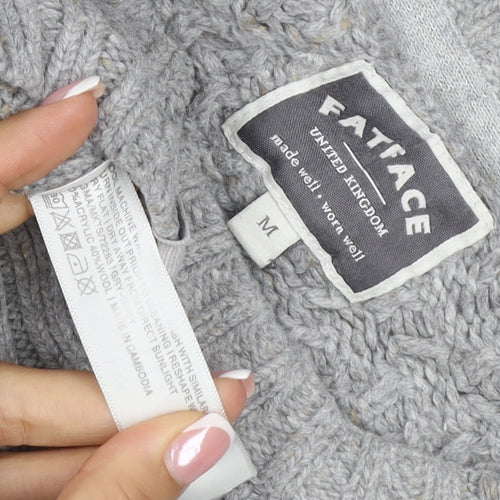 FatFace Women Grey M Cable Knit Cotton Crew Neck Pullover Jumper