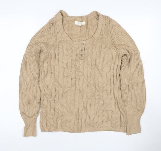 Per Una Women Beige S Cable Knit Cotton Blend Henley Jumper