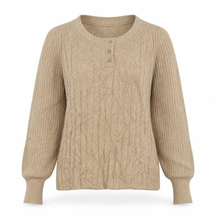 Per Una Women Beige S Cable Knit Cotton Blend Henley Jumper