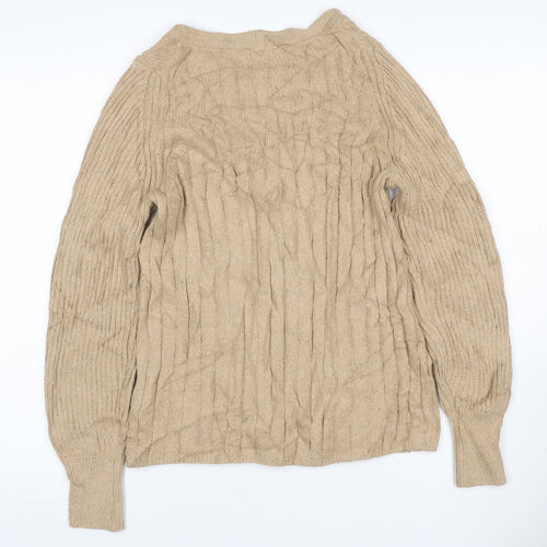 Per Una Women Beige S Cable Knit Cotton Blend Henley Jumper