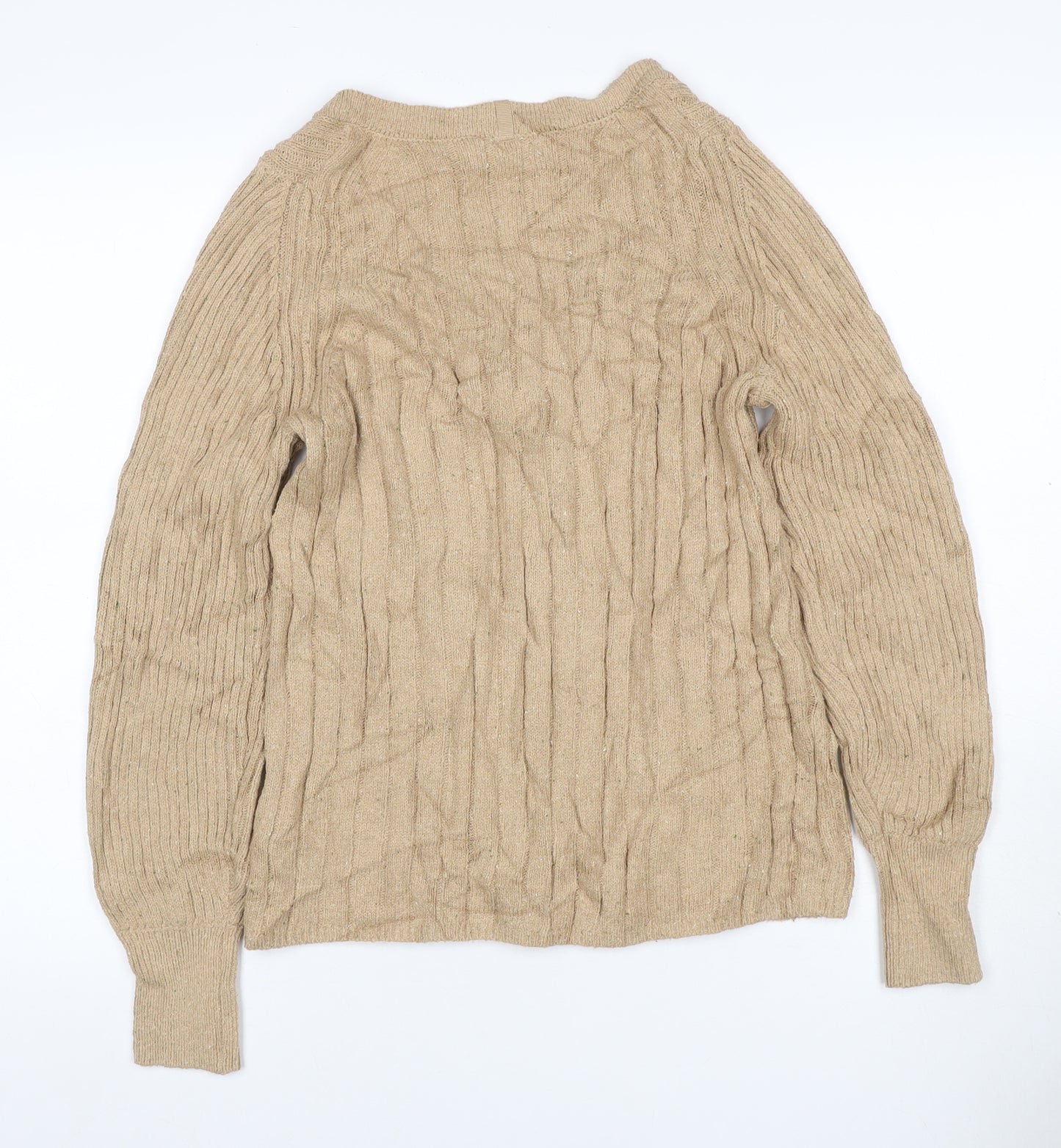 Per Una Women Beige S Cable Knit Cotton Blend Henley Jumper