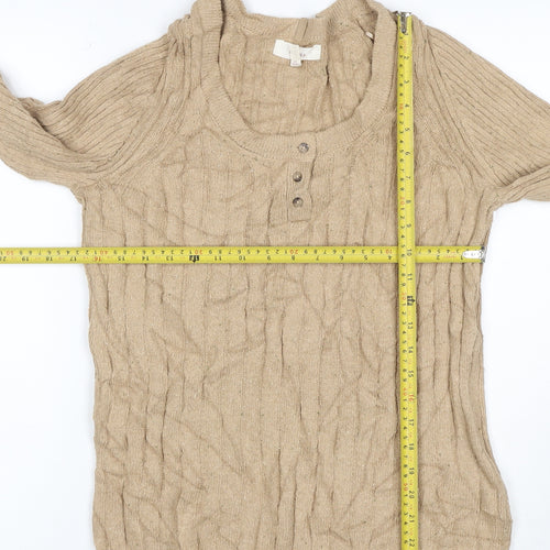 Per Una Women Beige S Cable Knit Cotton Blend Henley Jumper