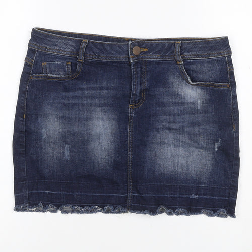 DP Denim Women’s Blue UK 12 Stretch Pencil Mini Skirt Raw Hem