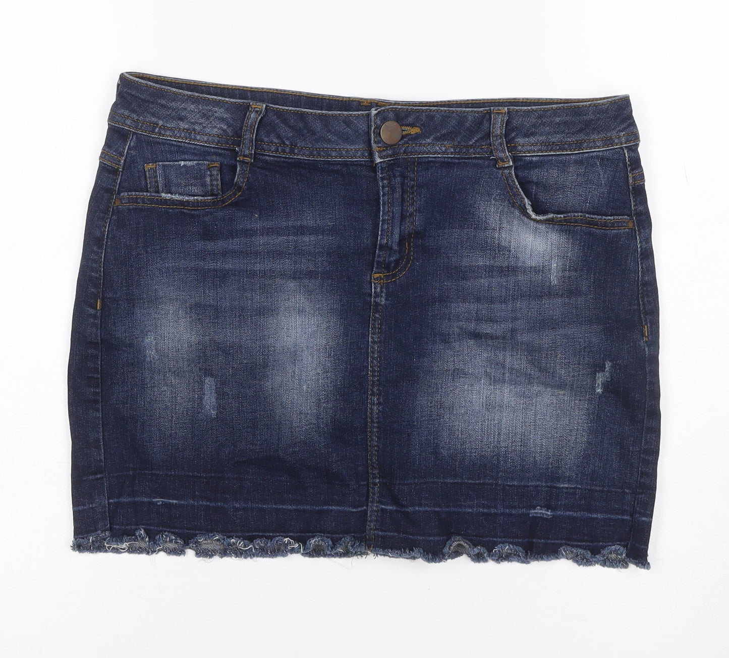 DP Denim Women’s Blue UK 12 Stretch Pencil Mini Skirt Raw Hem