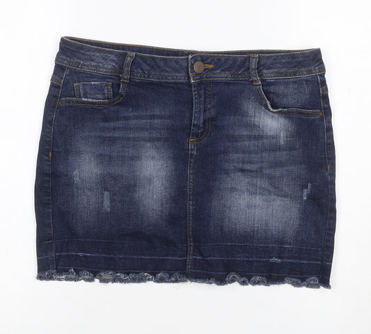 DP Denim Women’s Blue UK 12 Stretch Pencil Mini Skirt Raw Hem
