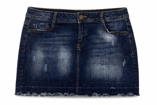 DP Denim Women’s Blue UK 12 Stretch Pencil Mini Skirt Raw Hem