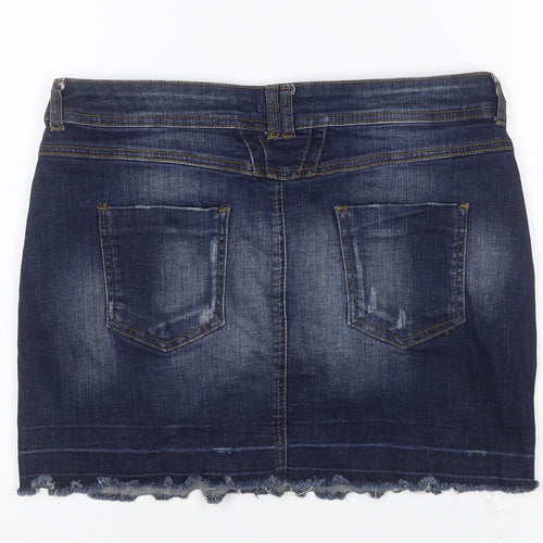 DP Denim Women’s Blue UK 12 Stretch Pencil Mini Skirt Raw Hem