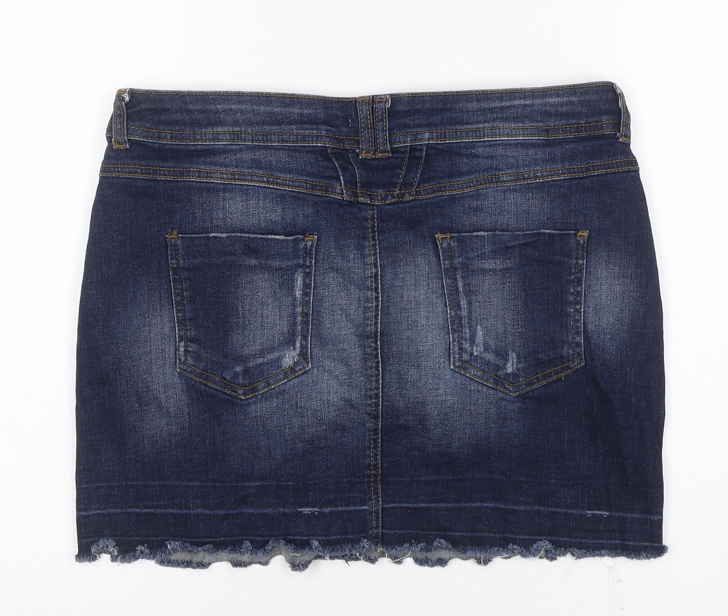 DP Denim Women’s Blue UK 12 Stretch Pencil Mini Skirt Raw Hem