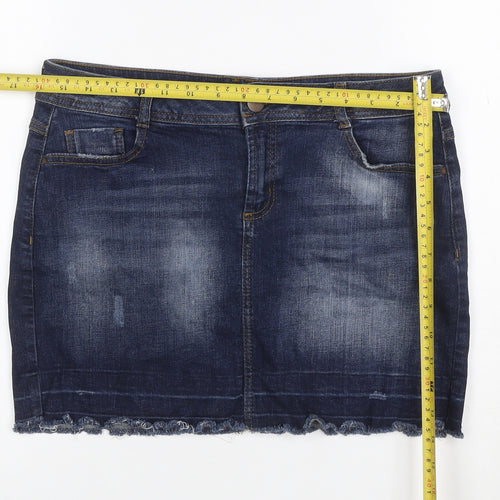 DP Denim Women’s Blue UK 12 Stretch Pencil Mini Skirt Raw Hem