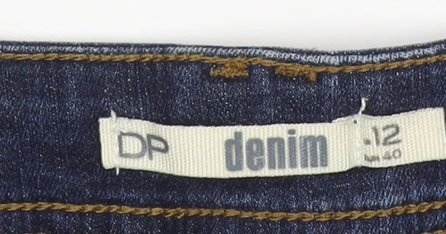 DP Denim Women’s Blue UK 12 Stretch Pencil Mini Skirt Raw Hem