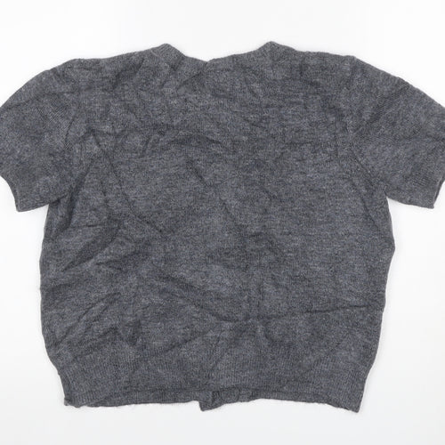 Marks and Spencer Women Grey M Beaded Rhinestone Short Sleeve Cardigan