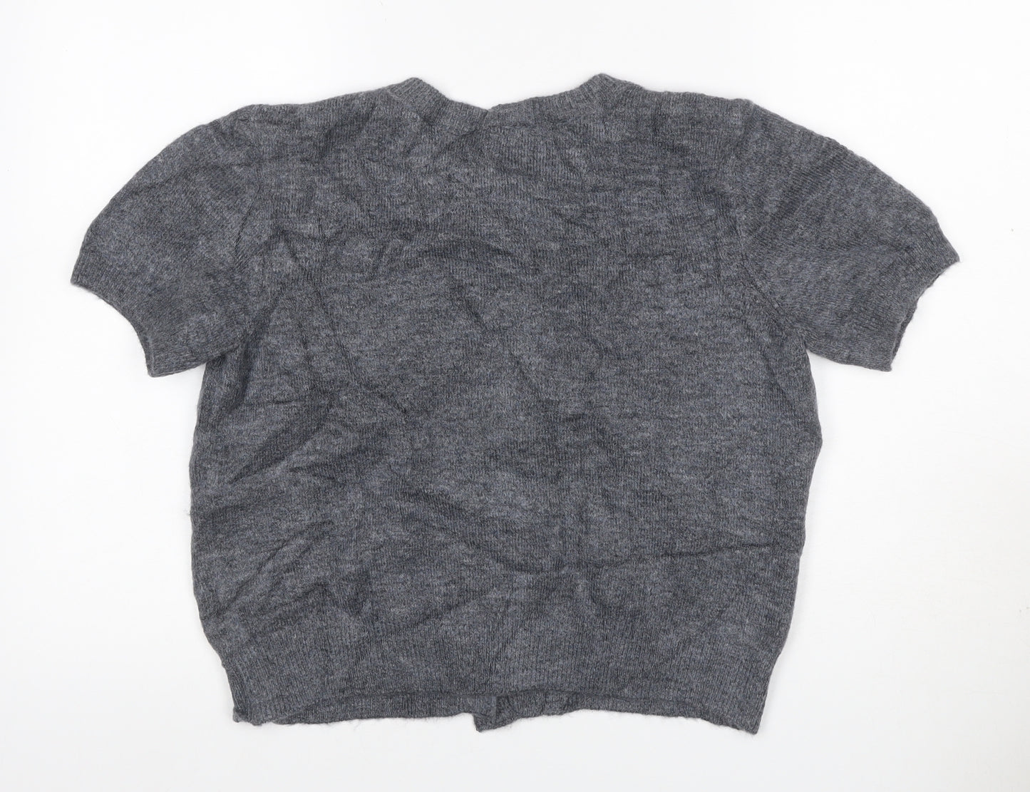 Marks and Spencer Women Grey M Beaded Rhinestone Short Sleeve Cardigan