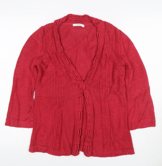 Marks and Spencer Women Red UK 12 Open Cable Knit Cotton Cardigan