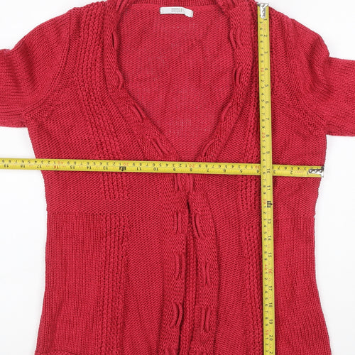 Marks and Spencer Women Red UK 12 Open Cable Knit Cotton Cardigan