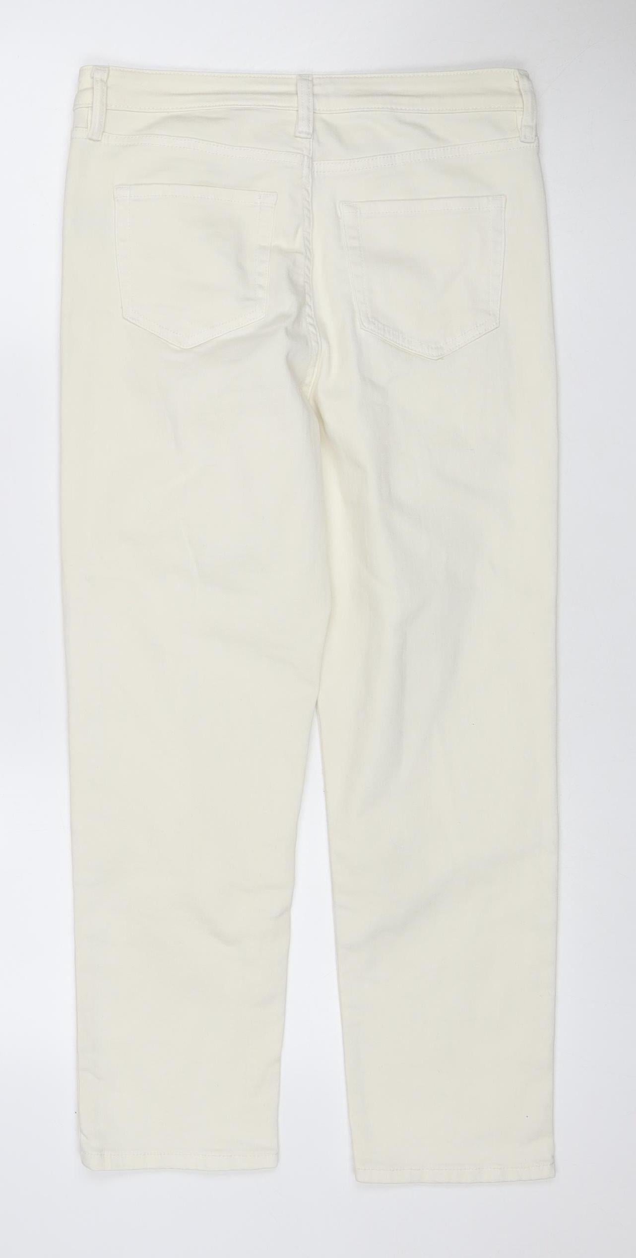 M&S Women Ivory Size 10 Short Straight Stretch Jeans 5 Pocket