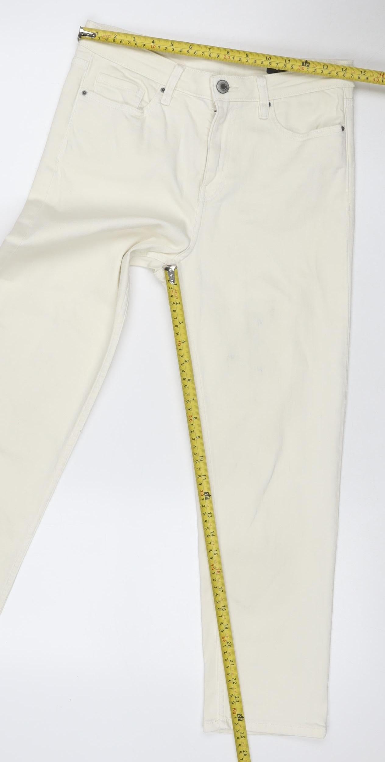 M&S Women Ivory Size 10 Short Straight Stretch Jeans 5 Pocket