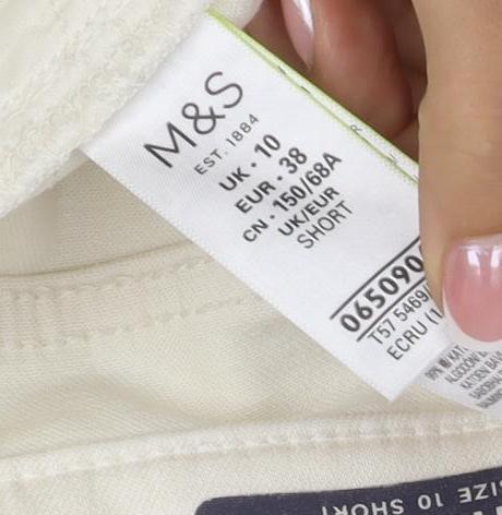 M&S Women Ivory Size 10 Short Straight Stretch Jeans 5 Pocket