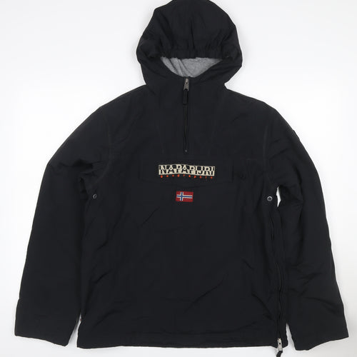 Napapijri Women’s Black UK 16 Hooded Fleece-Lined 1/4 Zip Anorak Jacket
