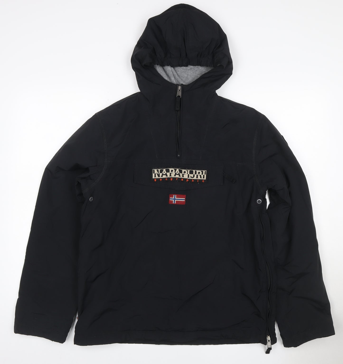 Napapijri Women’s Black UK 16 Hooded Fleece-Lined 1/4 Zip Anorak Jacket