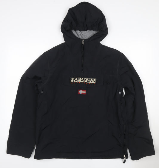 Napapijri Women’s Black UK 16 Hooded Fleece-Lined 1/4 Zip Anorak Jacket