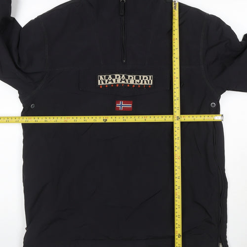 Napapijri Women’s Black UK 16 Hooded Fleece-Lined 1/4 Zip Anorak Jacket