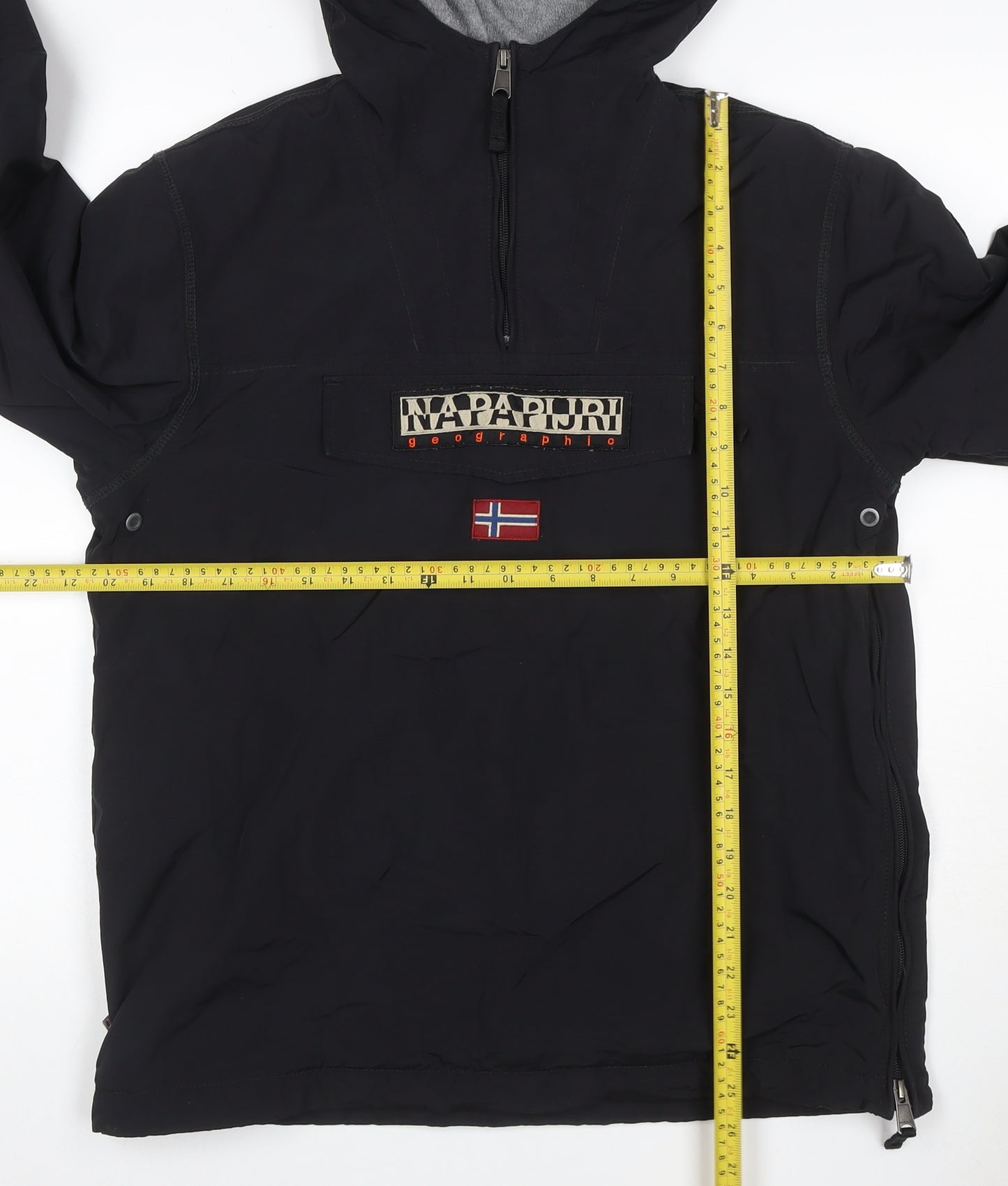 Napapijri Women’s Black UK 16 Hooded Fleece-Lined 1/4 Zip Anorak Jacket
