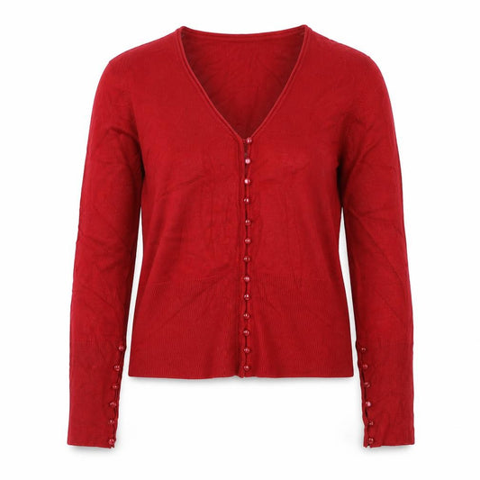 Puna Women’s Red Size 18 V-Neck Button Knit Cardigan Long Sleeve