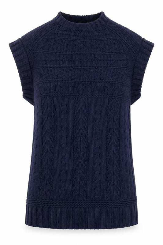Polo Jeans Ralph Lauren Women Blue L Cable Knit High Neck Vest