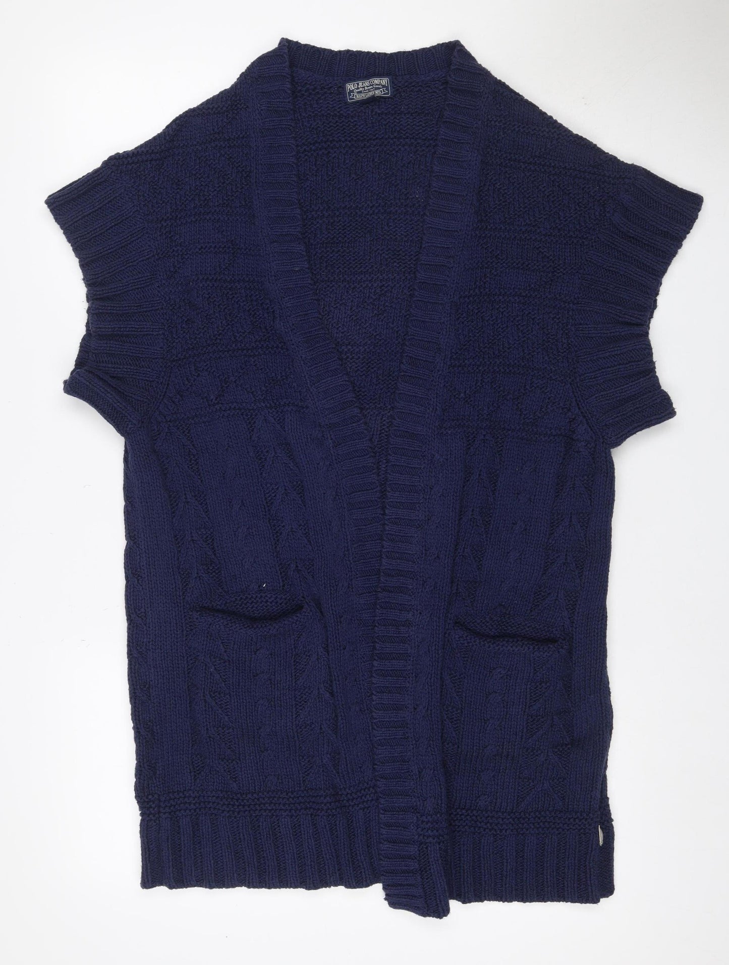 Polo Jeans Ralph Lauren Women Blue L Cable Knit High Neck Vest