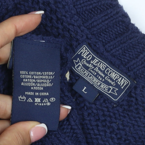 Polo Jeans Ralph Lauren Women Blue L Cable Knit High Neck Vest