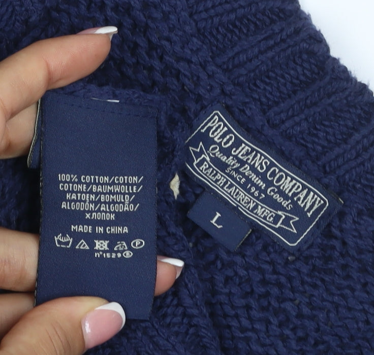 Polo Jeans Ralph Lauren Women Blue L Cable Knit High Neck Vest