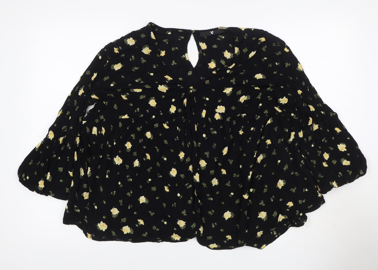 V by Very Women’s Black Floral Balloon Sleeve Blouse UK 20