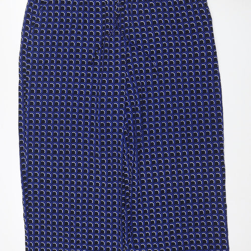 Marks & Spencer Women Blue Geometric Wide-Leg Trousers UK 22 Short