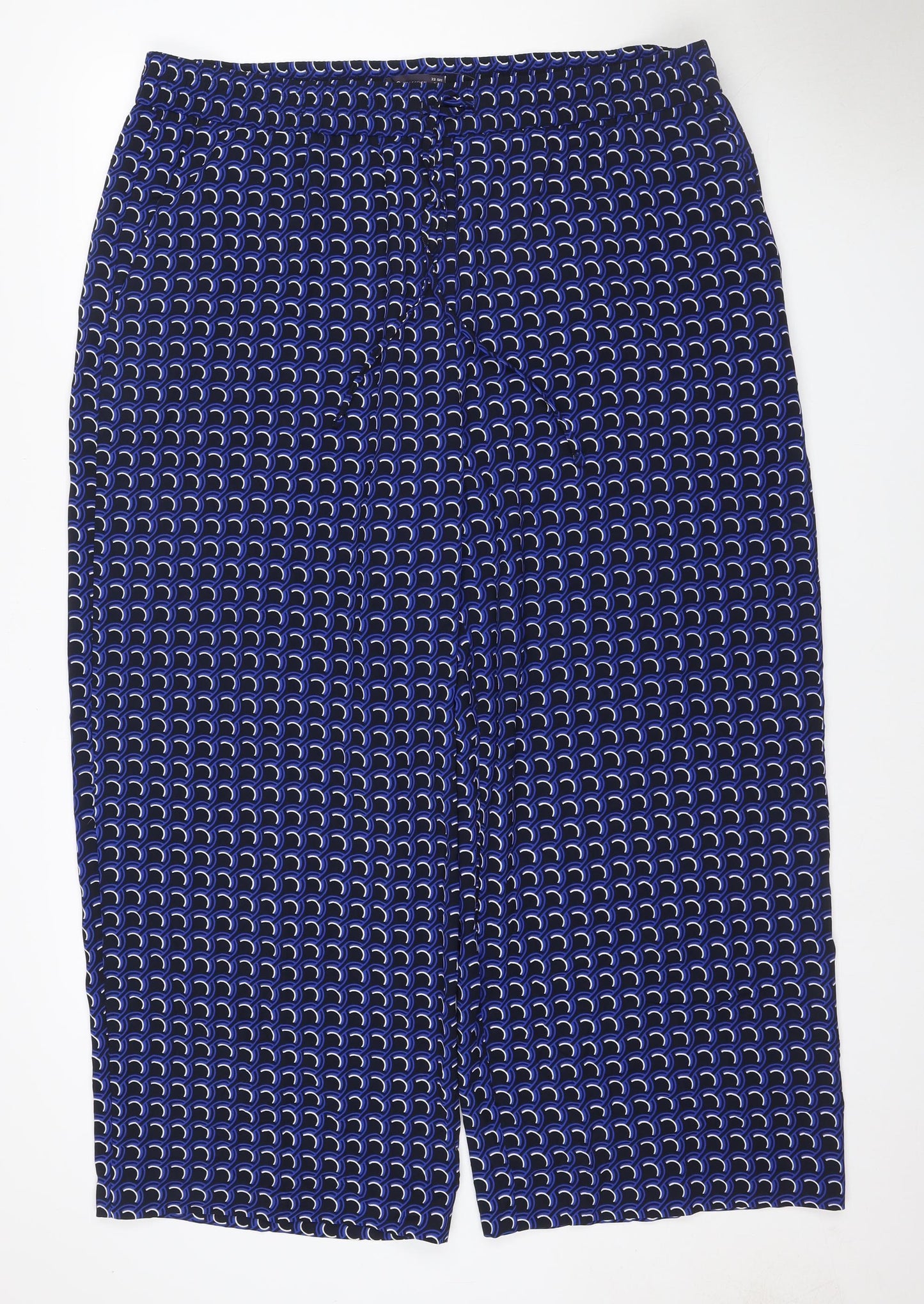 Marks & Spencer Women Blue Geometric Wide-Leg Trousers UK 22 Short