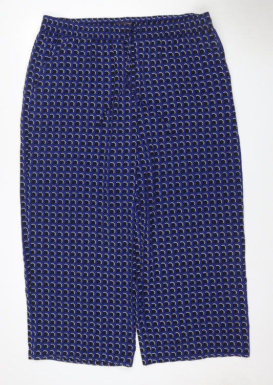 Marks & Spencer Women Blue Geometric Wide-Leg Trousers UK 22 Short