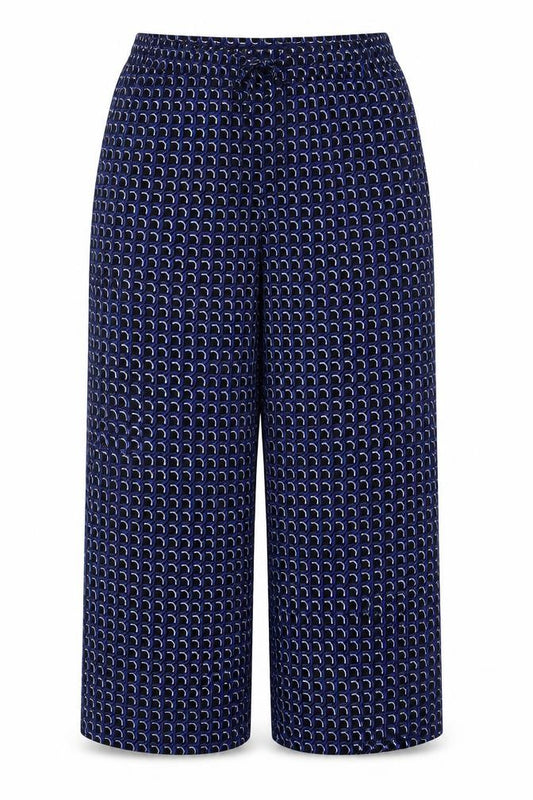 Marks & Spencer Women Blue Geometric Wide-Leg Trousers UK 22 Short