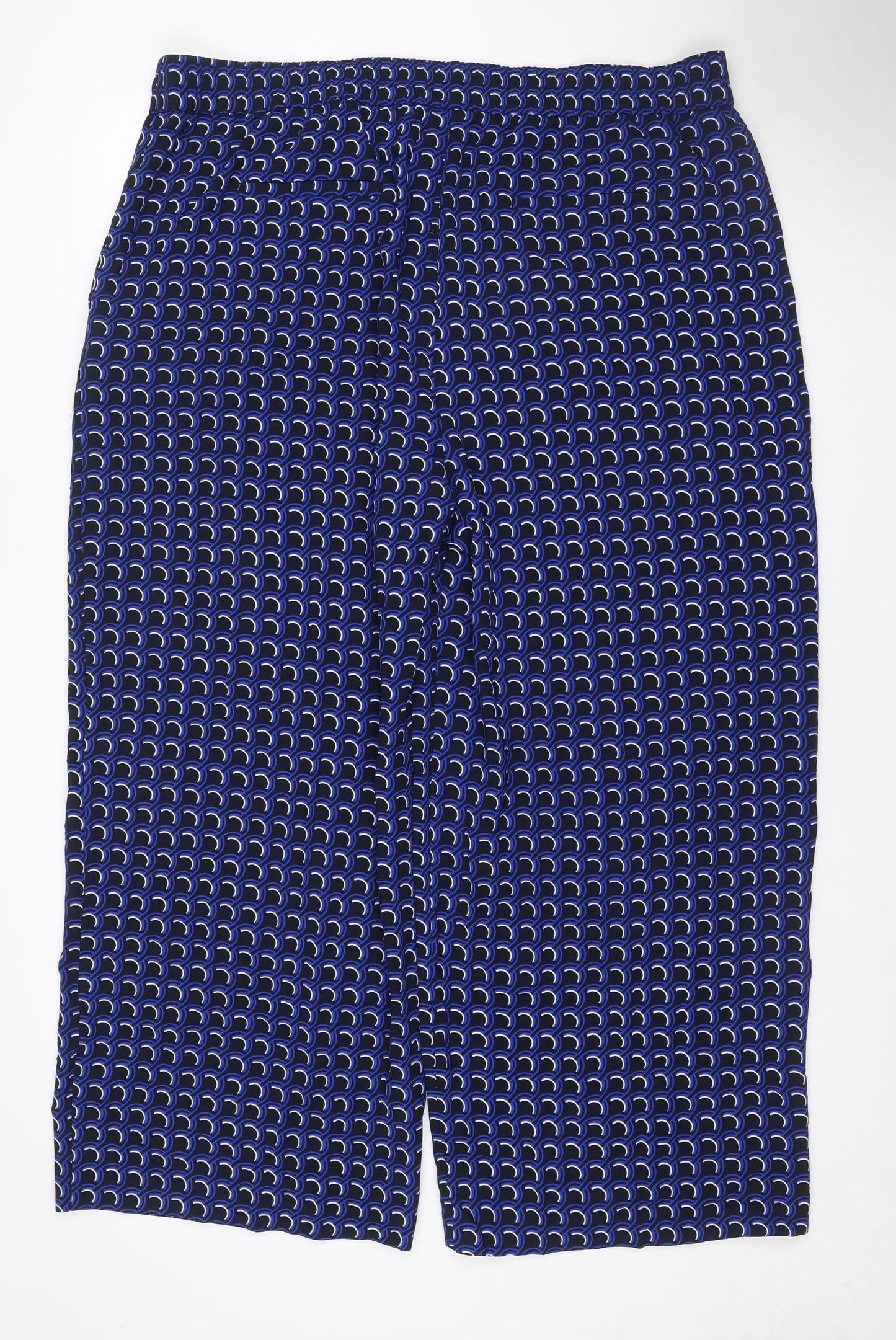 Marks & Spencer Women Blue Geometric Wide-Leg Trousers UK 22 Short