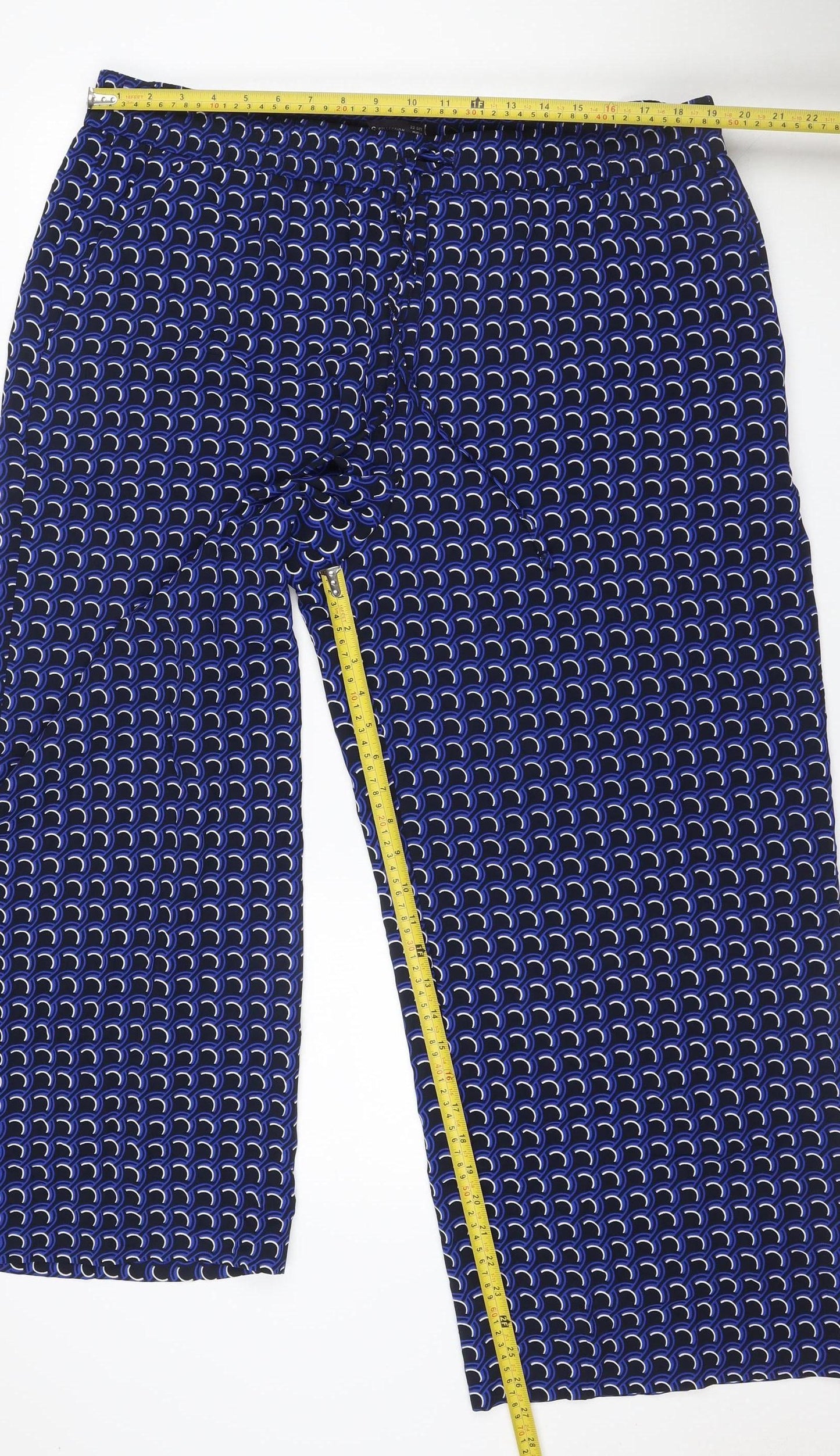 Marks & Spencer Women Blue Geometric Wide-Leg Trousers UK 22 Short