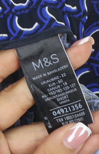 Marks & Spencer Women Blue Geometric Wide-Leg Trousers UK 22 Short